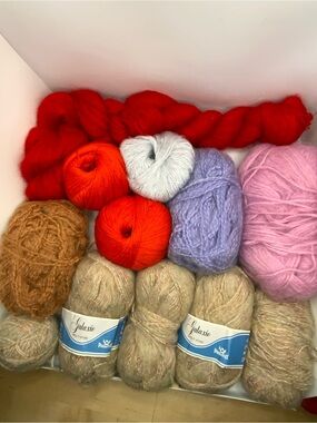 vintage yarn lot phentex wool blend red purple pink beige orange